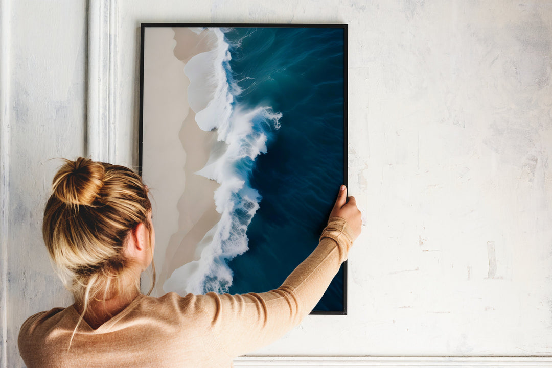 Aerial Surfers Poster - Coastal Digital Download | Beach Wall Art Print