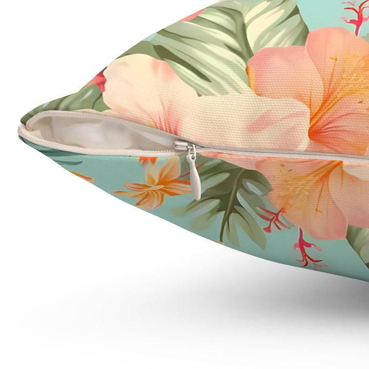 Hibiscus Throw Pillow | Double-Sided Hawaiian Floral Cushion for Coastal Home Decor