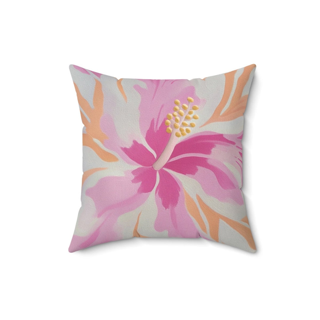 Tropical Throw Pillow | Pink Hibiscus Floral Cushion