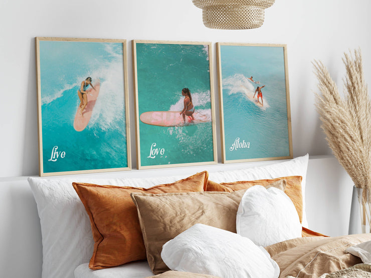 Hawaiian Aerial Surfers Wall Art (Set Of Three)