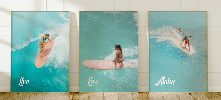 Hawaiian Aerial Surfers Wall Art (Set Of Three)