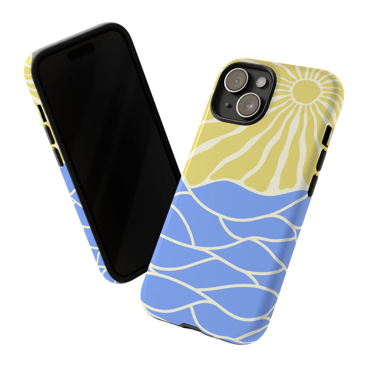 Tough Dual Layer Phone Case | Minimalist Sun & Sea Print for iPhone & Samsung