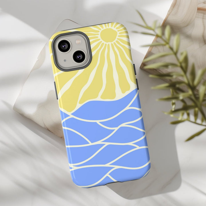 Tough Dual Layer Phone Case | Minimalist Sun & Sea Print for iPhone & Samsung