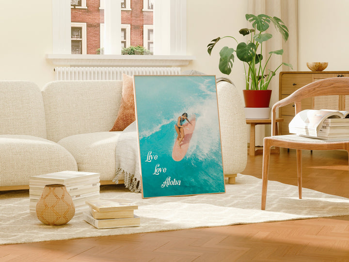 Aerial Surfer Wall Art - Hawaiian Surf Poster | Digital Surf Print Coastal Decor