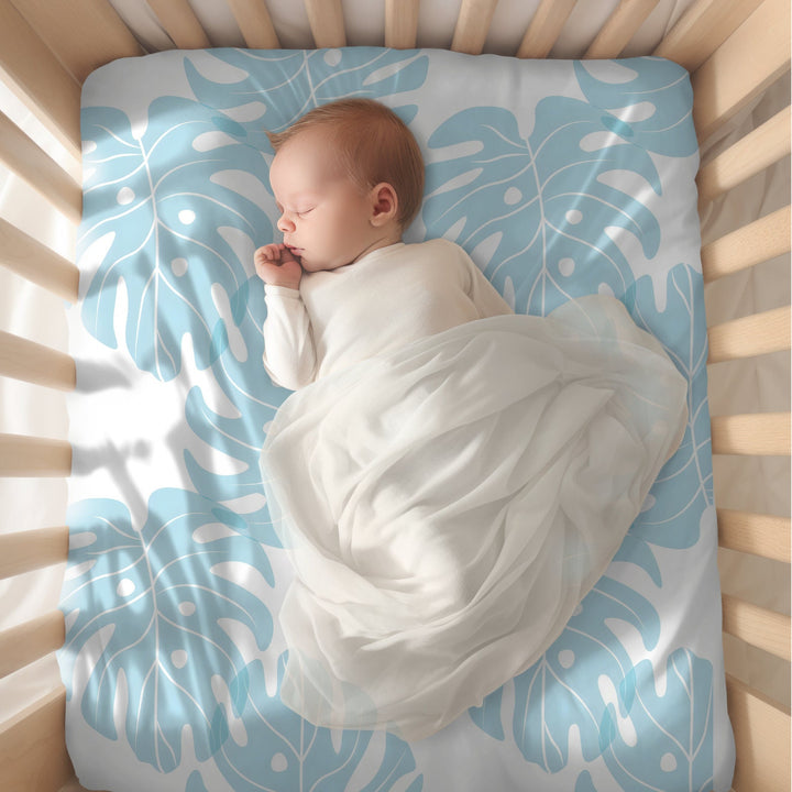 Waimea Bay Sherpa Fleece Throw Blanket | Blue Monstera Print