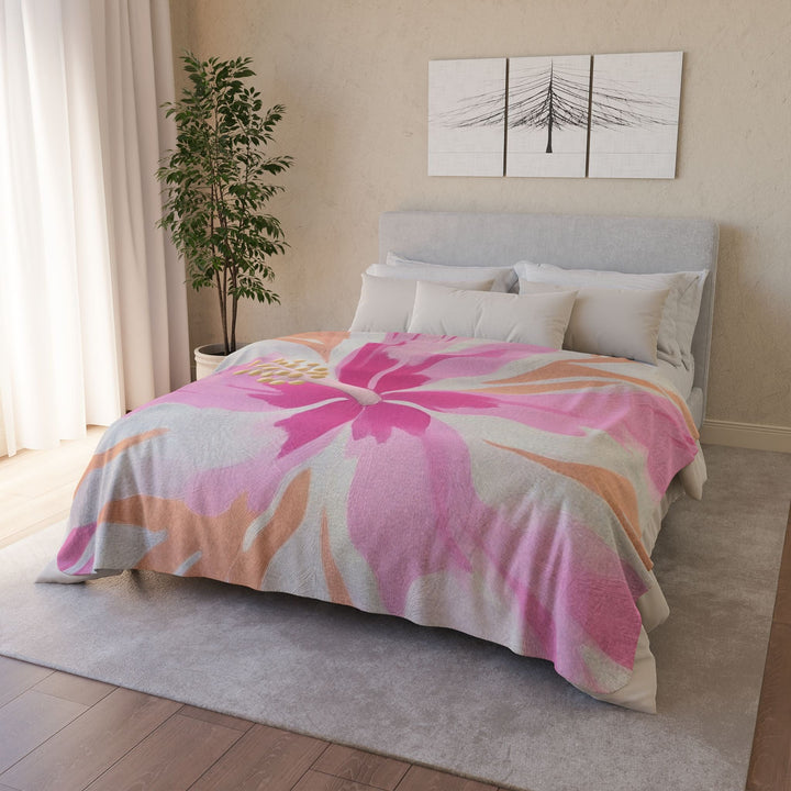 Kapiʻolani Ultra Soft Sherpa Fleece Throw | Pink Hibiscus Floral Print