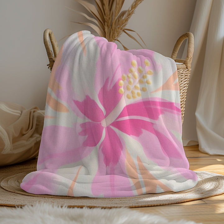 Kapiʻolani Ultra Soft Sherpa Fleece Throw | Pink Hibiscus Floral Print