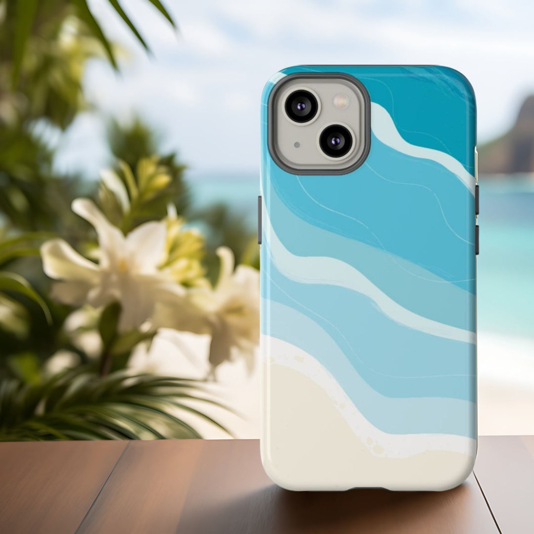 a smartphone case with a blue and white wave-like pattern