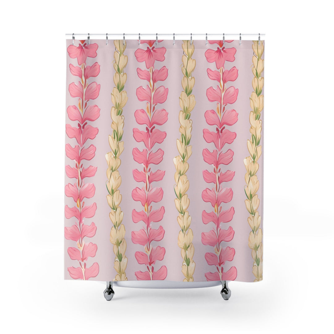 Pink Flower Lei Shower Curtain | Abstract Tropical Floral & Boho Waterproof Decor