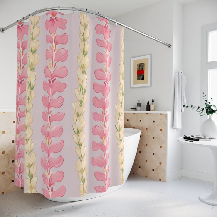 Pink Flower Lei Shower Curtain | Abstract Tropical Floral & Boho Waterproof Decor