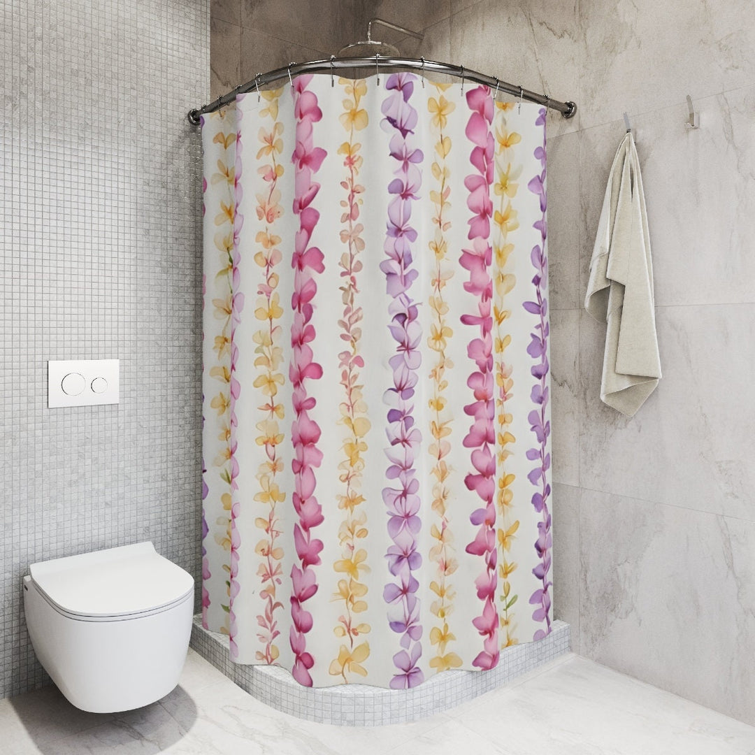 Hawaiian Flower Lei Curtain - Waterproof Shower Curtain With Tropical Floral Pattern