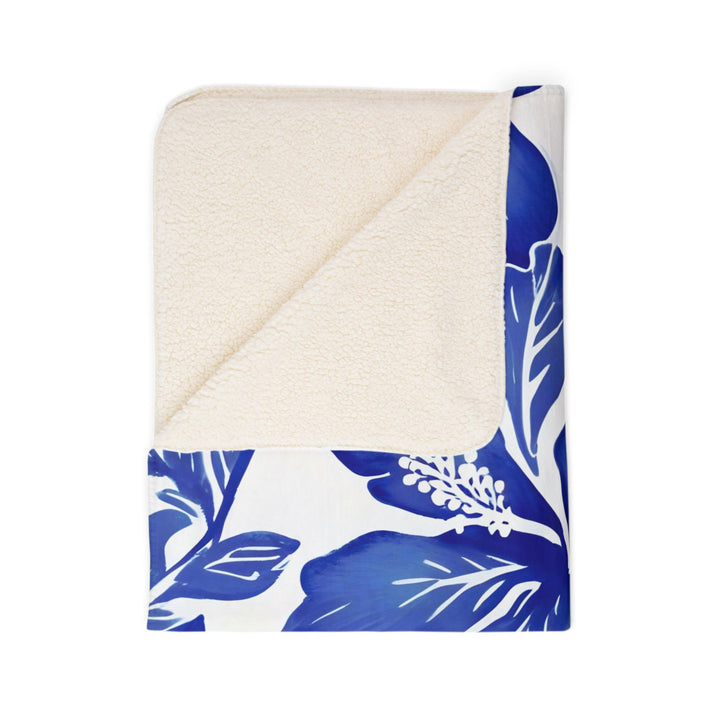 Bokissa Navy Blue Hibiscus Sherpa Fleece Throw Blanket