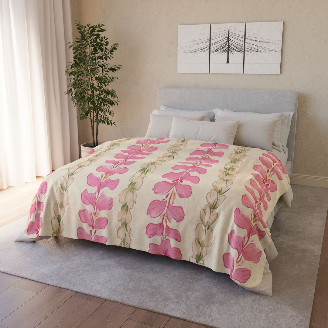 Hawaiian Flower Lei Sherpa Fleece Throw Blanket | Pink Abstract Print