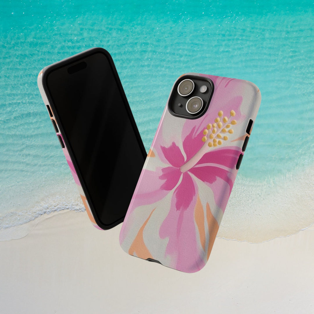 Tough Dual Layer Phone Case | Pink Hibiscus Tropical Print for iPhone & Samsung