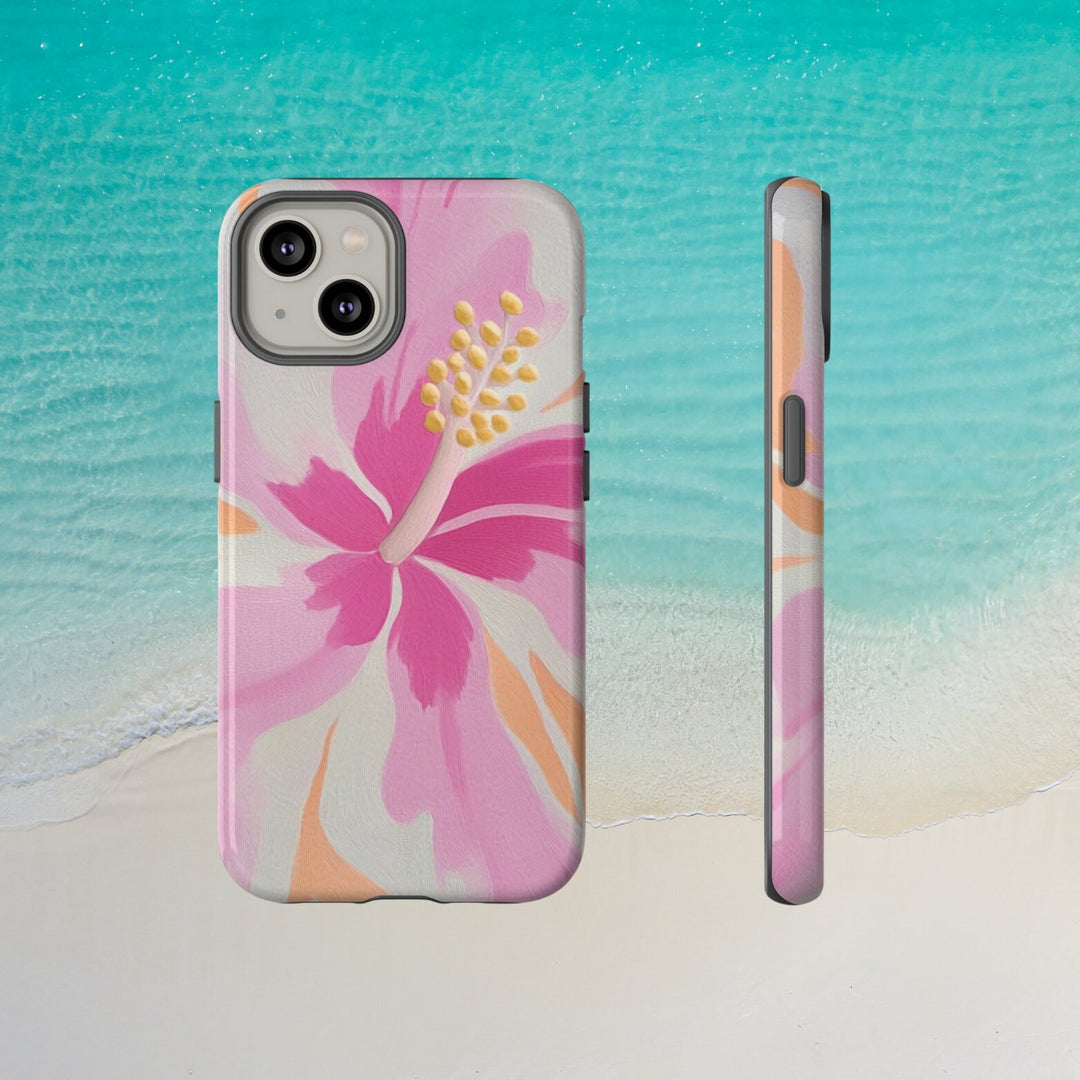 Tough Dual Layer Phone Case | Pink Hibiscus Tropical Print for iPhone & Samsung