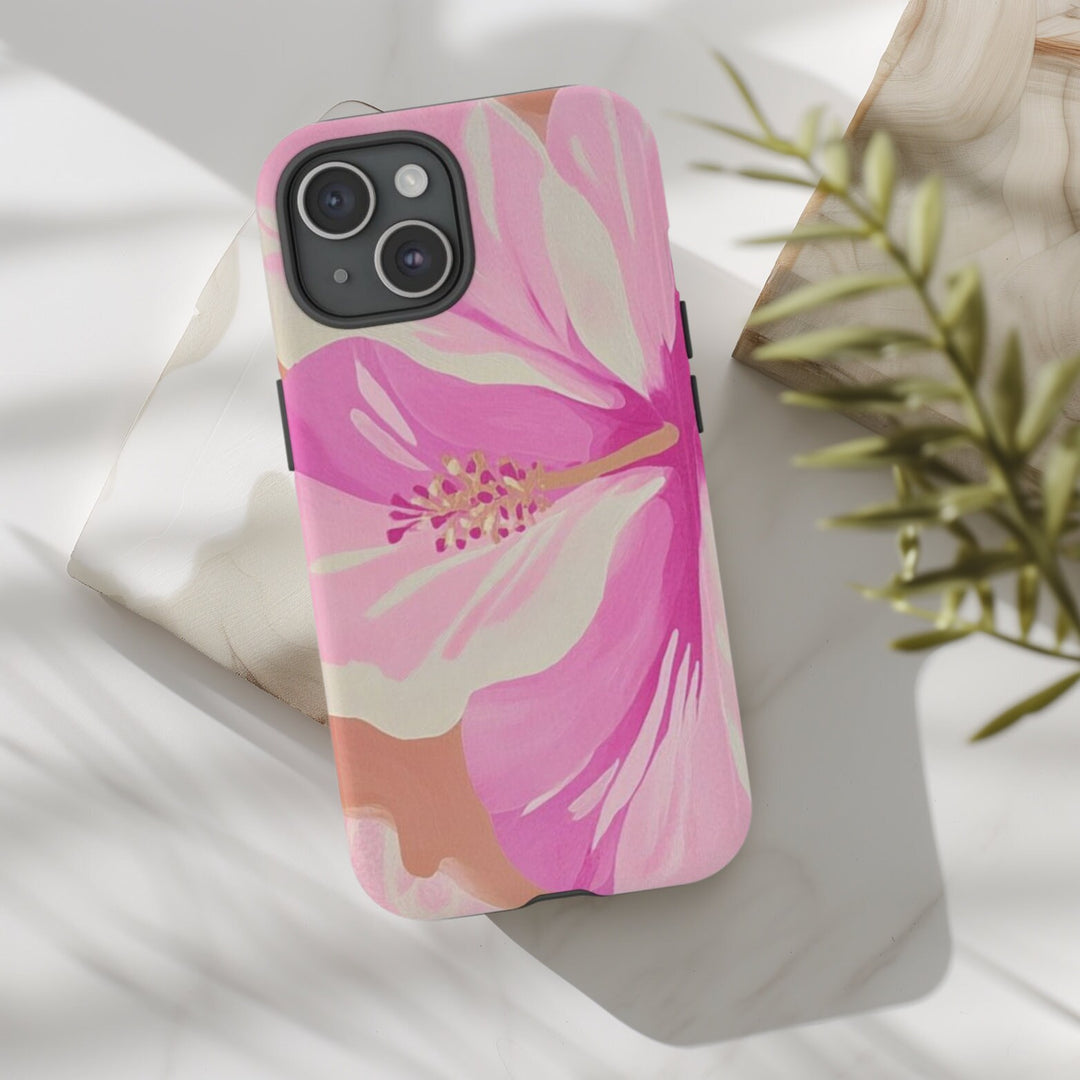 Hawaiian Sunset Phone Case - Pink Hibiscus Tropical Phone Case With Dual-Layer Protection