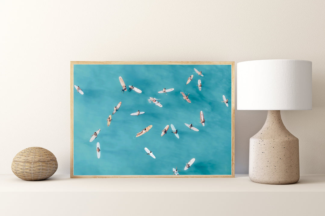 Sunset Beach Aerial Surf Art Digital Print | Coastal Beach Boho Poster