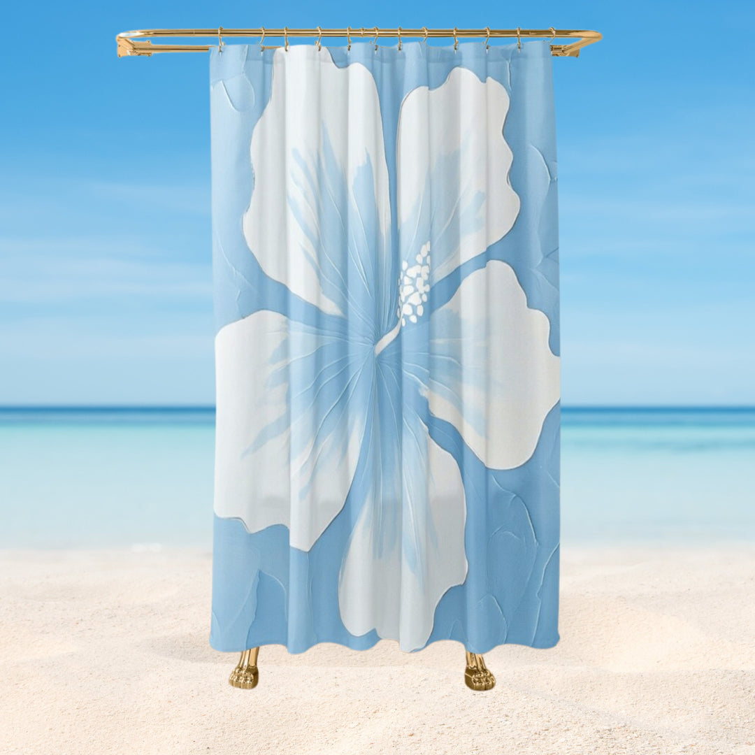 Tropical Hibiscus Shower Curtain - Waterproof Floral Bathroom Curtain, Easy Clean