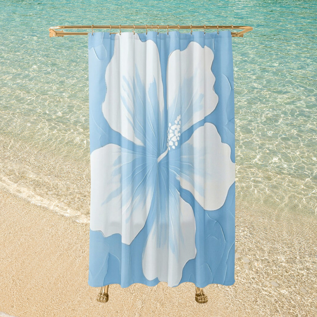 Tropical Hibiscus Shower Curtain - Waterproof Floral Bathroom Curtain, Easy Clean
