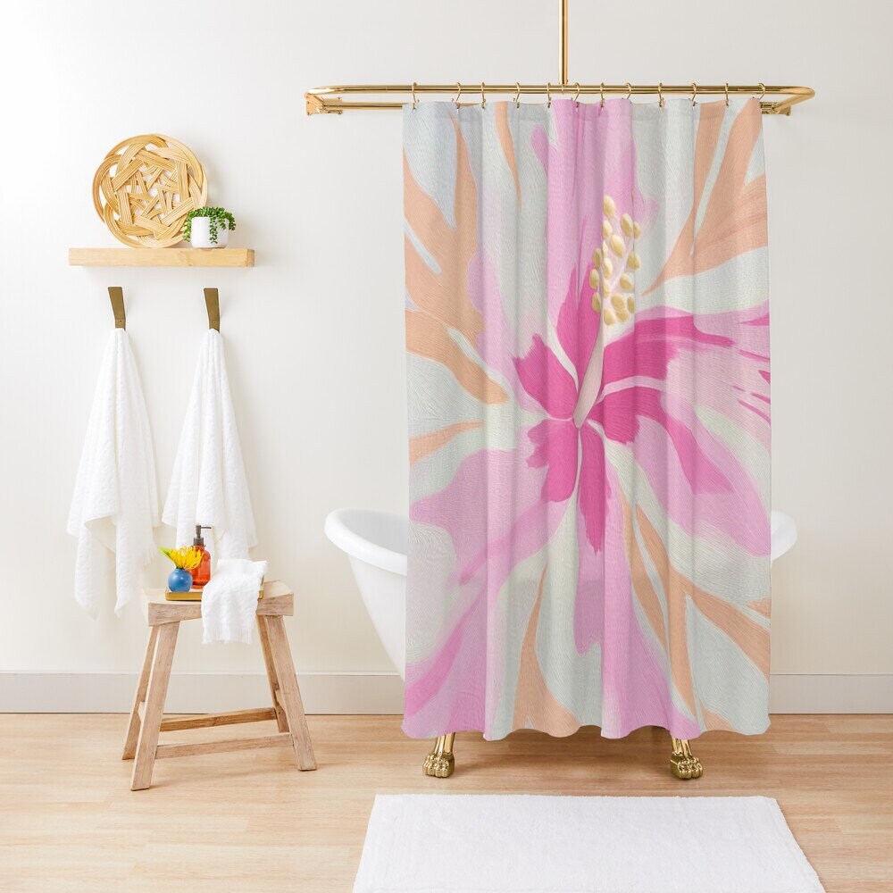 Hawaiian Hibiscus Shower Curtain - Waterproof Floral Bath Curtain | Tropical Bathroom Decor