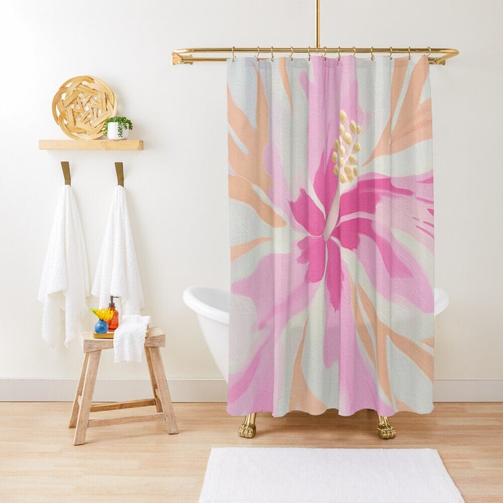 Hawaiian Hibiscus Shower Curtain - Waterproof Floral Bath Curtain | Tropical Bathroom Decor