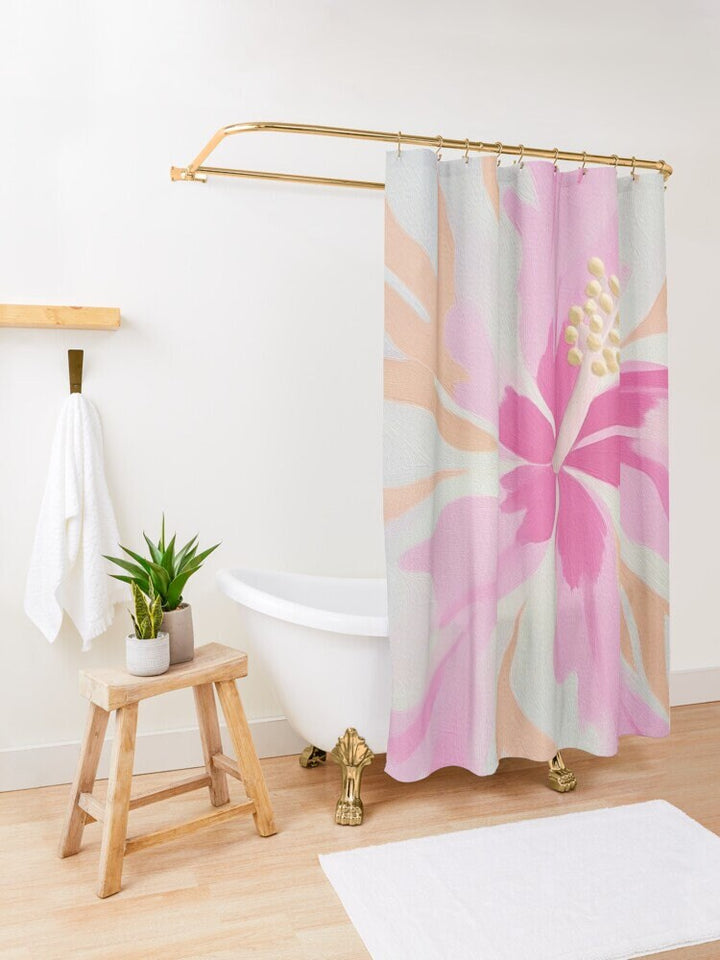 Hawaiian Hibiscus Shower Curtain - Waterproof Floral Bath Curtain | Tropical Bathroom Decor