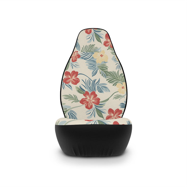 Close-up of vintage Hawaiian hibiscus print on Little Aloha Co car seat cover