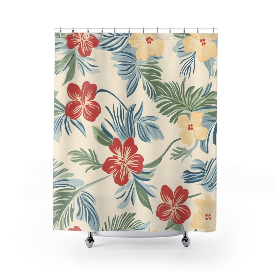 Vintage Hawaiian Shower Curtain – Tropical Floral Waterproof Polyester Curtain