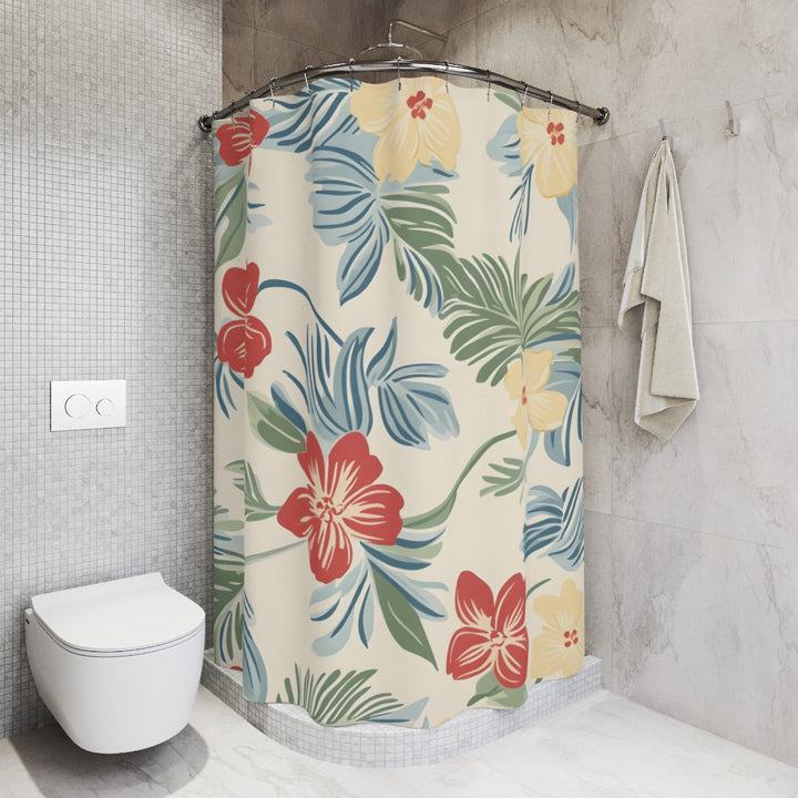 Vintage Hawaiian Shower Curtain – Tropical Floral Waterproof Polyester Curtain