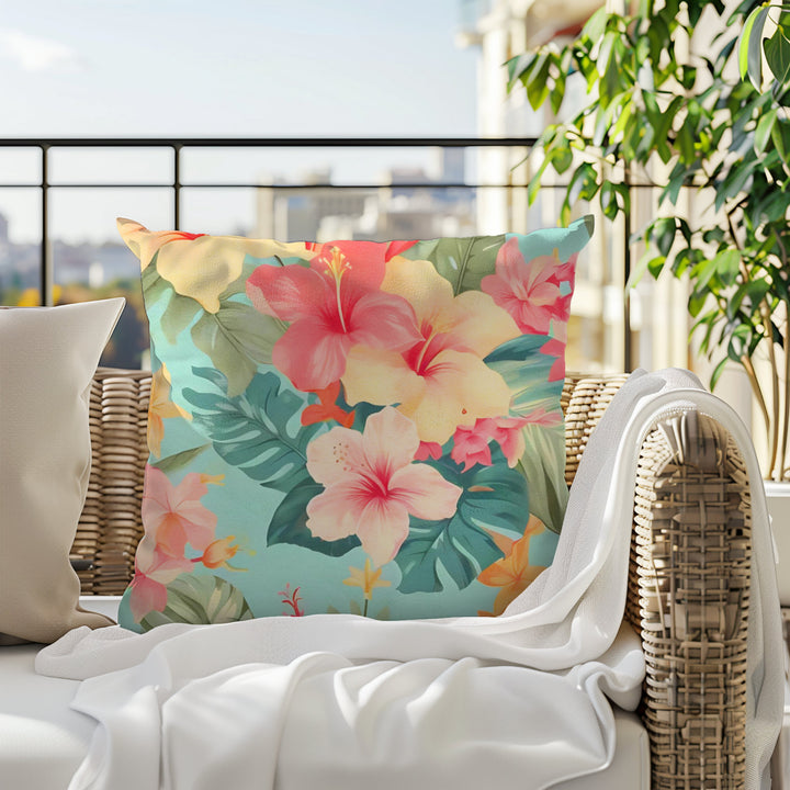 Hibiscus Throw Pillow | Double-Sided Hawaiian Floral Cushion for Coastal Home Decor