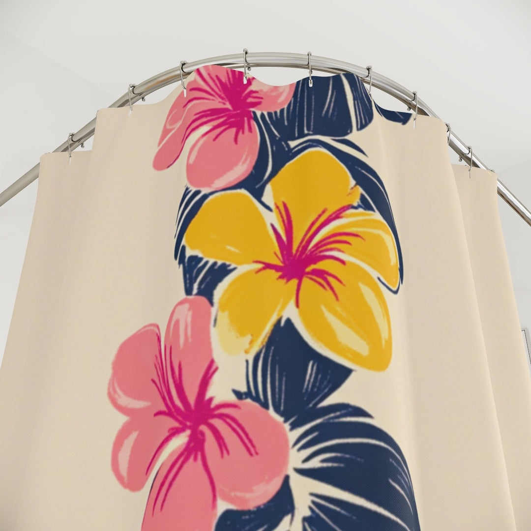 Vintage Hawaiian Shower Curtain | Tropical Floral Print & Boho Waterproof Decor