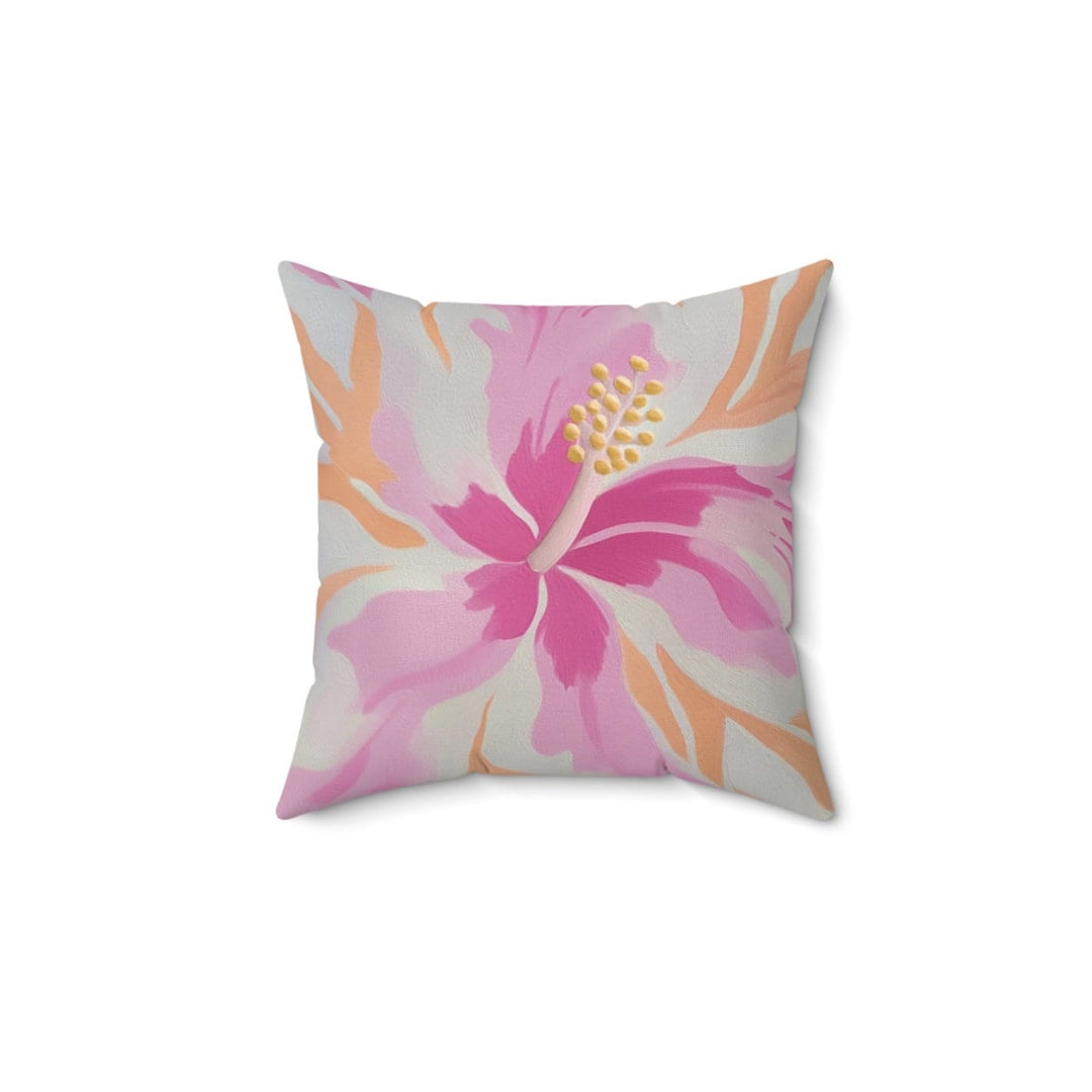 Tropical Throw Pillow | Pink Hibiscus Floral Cushion