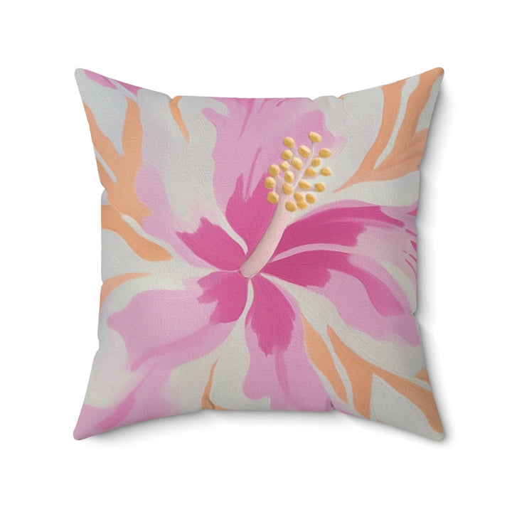 Tropical Throw Pillow | Pink Hibiscus Floral Cushion