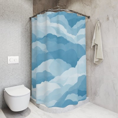 Cloud Shower Curtain | Blue White Boho Minimalist Bath Curtain for Bathroom Makeover