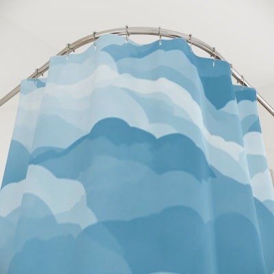 Cloud Shower Curtain | Blue White Boho Minimalist Bath Curtain for Bathroom Makeover