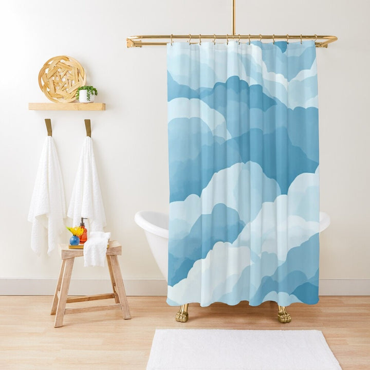 Cloud Shower Curtain | Blue White Boho Minimalist Bath Curtain for Bathroom Makeover