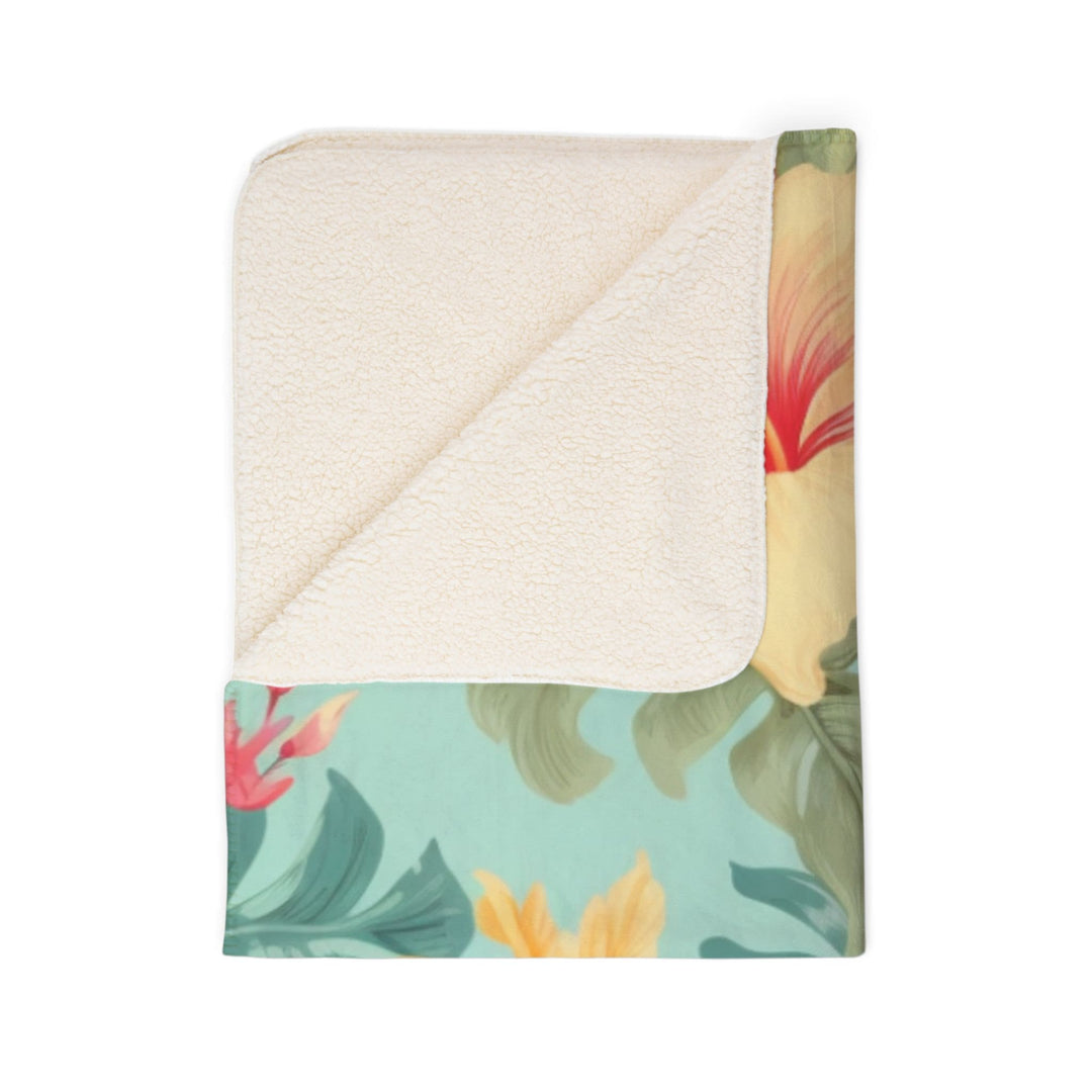 Honolulu Sherpa Fleece Throw Blanket | Tropical Hibiscus Print