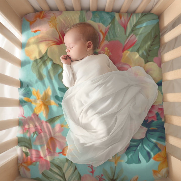 Honolulu Sherpa Fleece Throw Blanket | Tropical Hibiscus Print