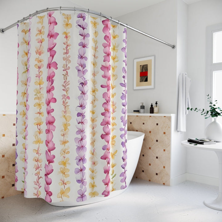 Hawaiian Flower Lei Curtain - Waterproof Shower Curtain With Tropical Floral Pattern