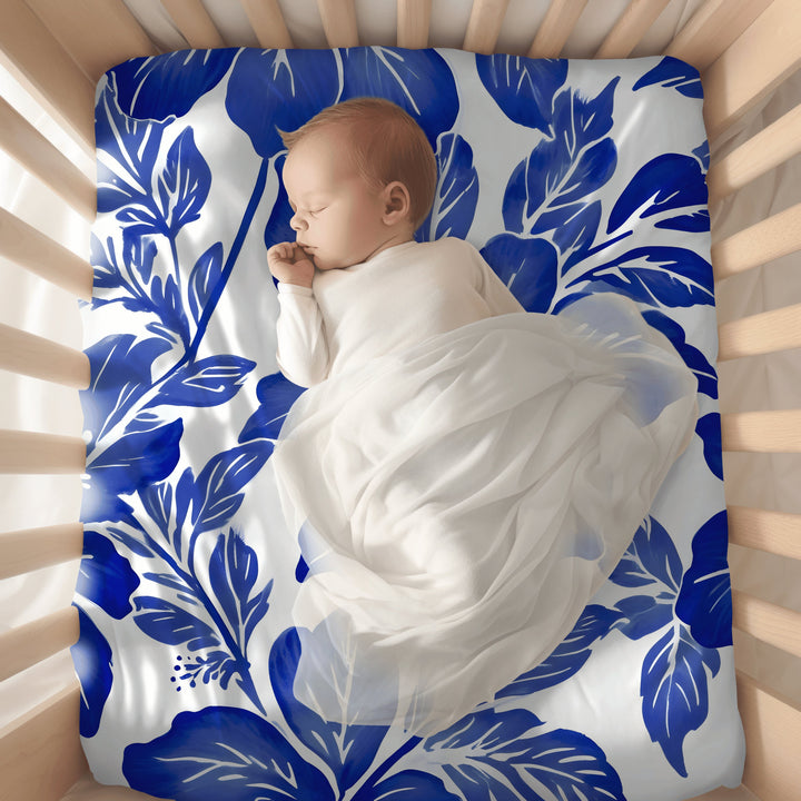 Bokissa Navy Blue Hibiscus Sherpa Fleece Throw Blanket