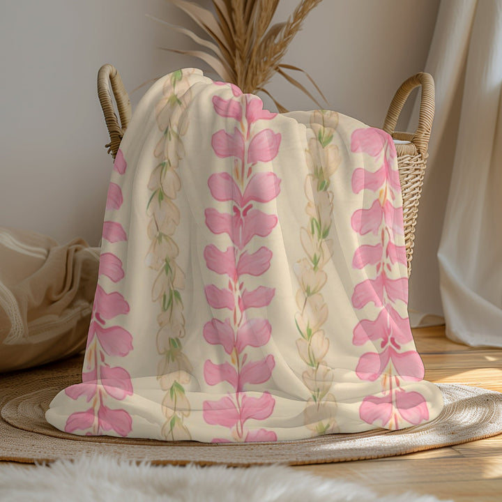 Hawaiian Flower Lei Sherpa Fleece Throw Blanket | Pink Abstract Print