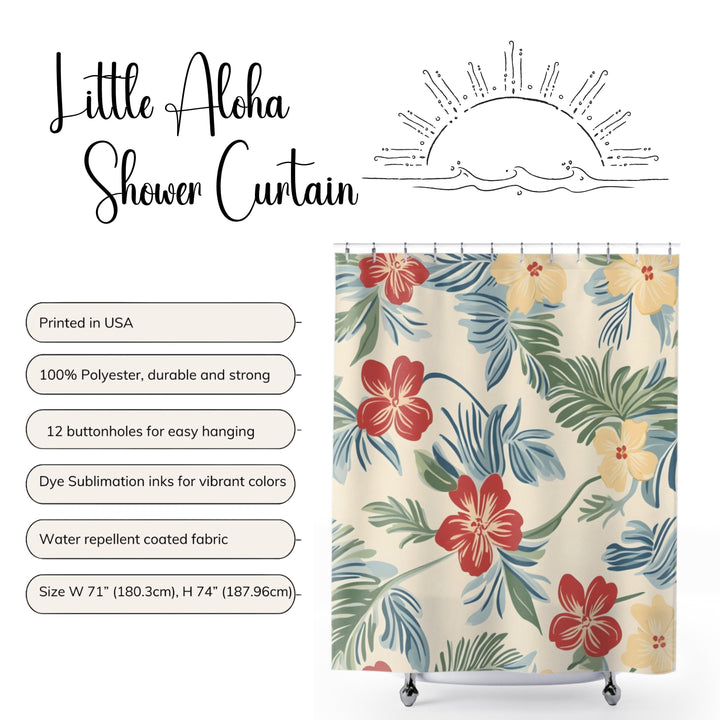 Vintage Hawaiian Shower Curtain – Tropical Floral Waterproof Polyester Curtain