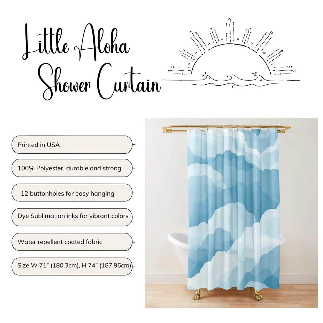 Cloud Shower Curtain | Blue White Boho Minimalist Bath Curtain for Bathroom Makeover