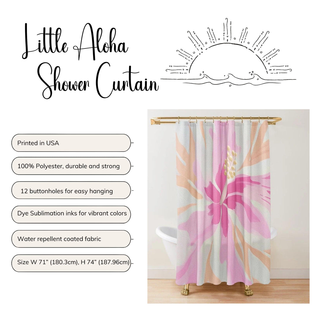 Hawaiian Hibiscus Shower Curtain - Waterproof Floral Bath Curtain | Tropical Bathroom Decor