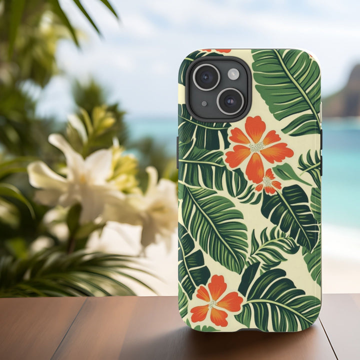 Tough Phone Case | Tropical Hibiscus & Leaf Print for iPhone & Samsung