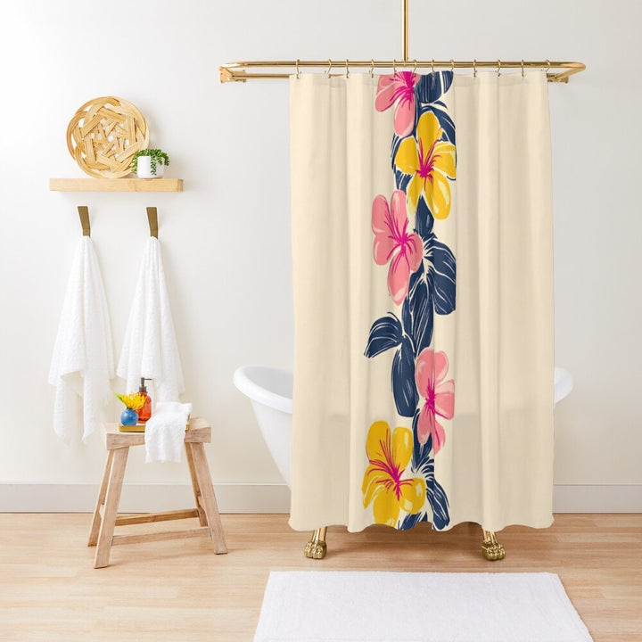 Vintage Hawaiian Shower Curtain | Tropical Floral Print & Boho Waterproof Decor