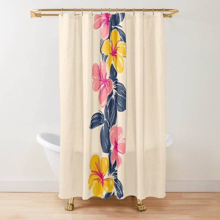 Vintage Hawaiian Shower Curtain | Tropical Floral Print & Boho Waterproof Decor