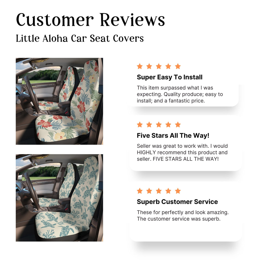 Hawaiian Car Seat Covers – Tropical Monstera Leaf Print Blue White Covers