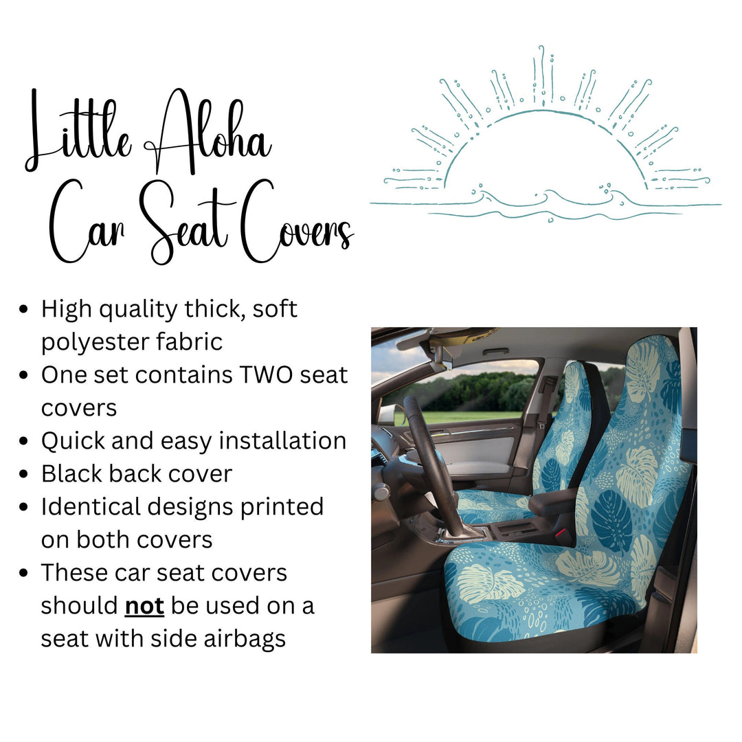 Hawaiian Car Seat Covers – Tropical Monstera Leaf Print Blue White Covers