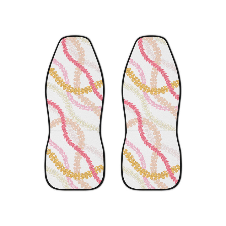 Close-up of Hawaiian flower lei pattern with sea turtle and coral motifs on Little Aloha Co Hanalei Bay seat covers